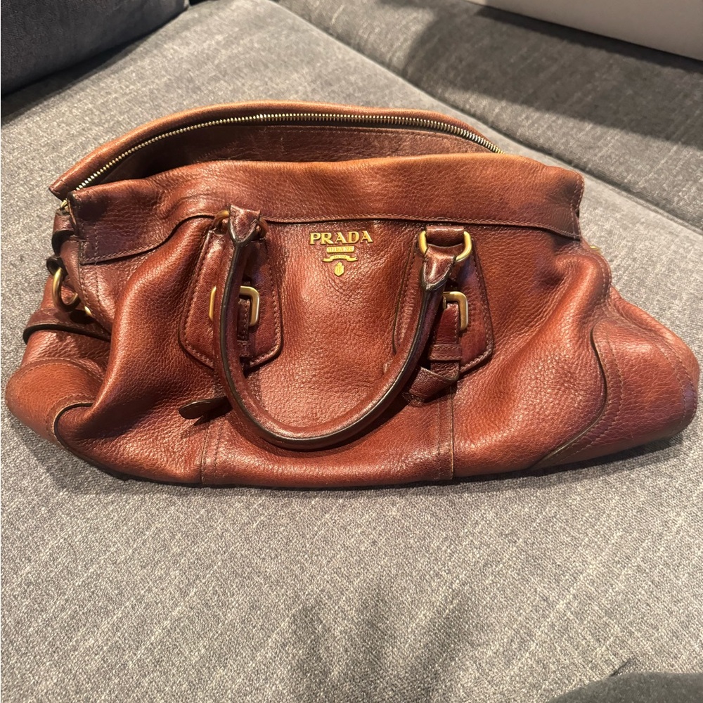 Prada Brown Leather Satchel with Gold Hardware